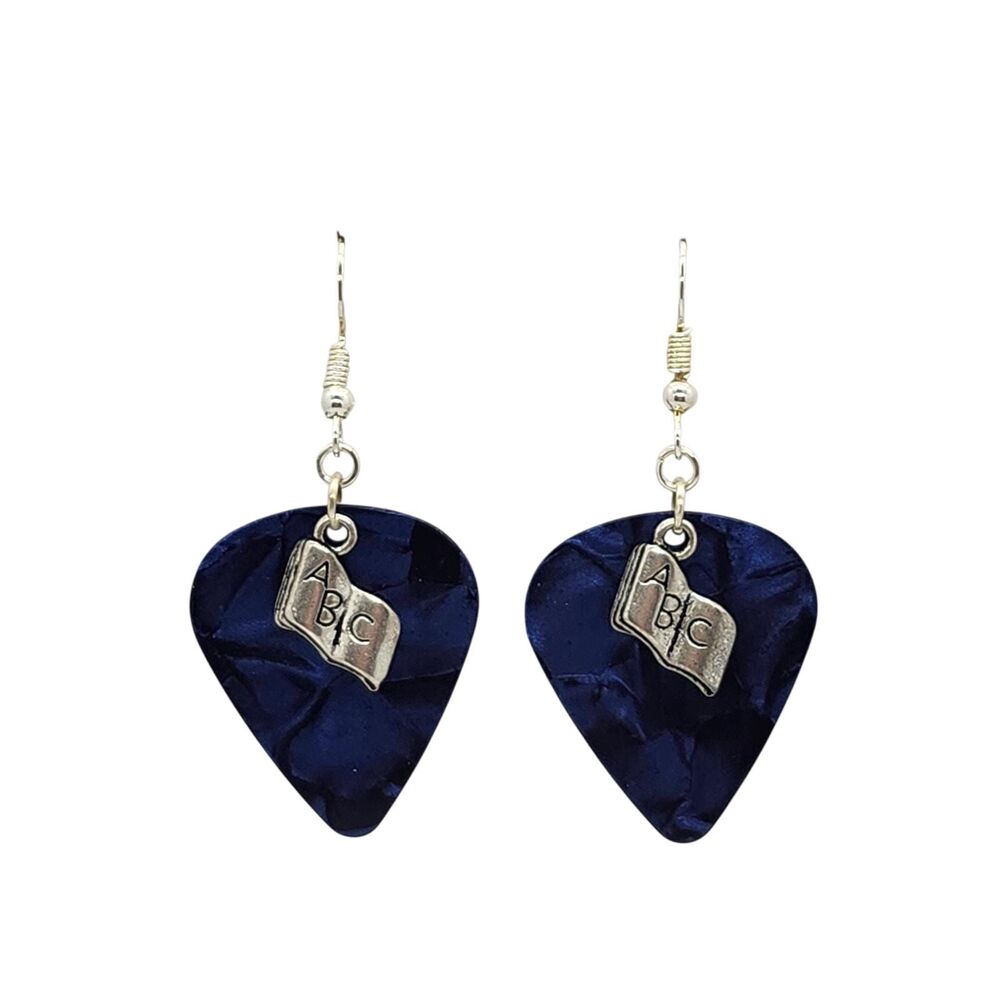 Teacher ABC Book Charm Guitar Pick Earrings - Choose Color - Handmade in USA